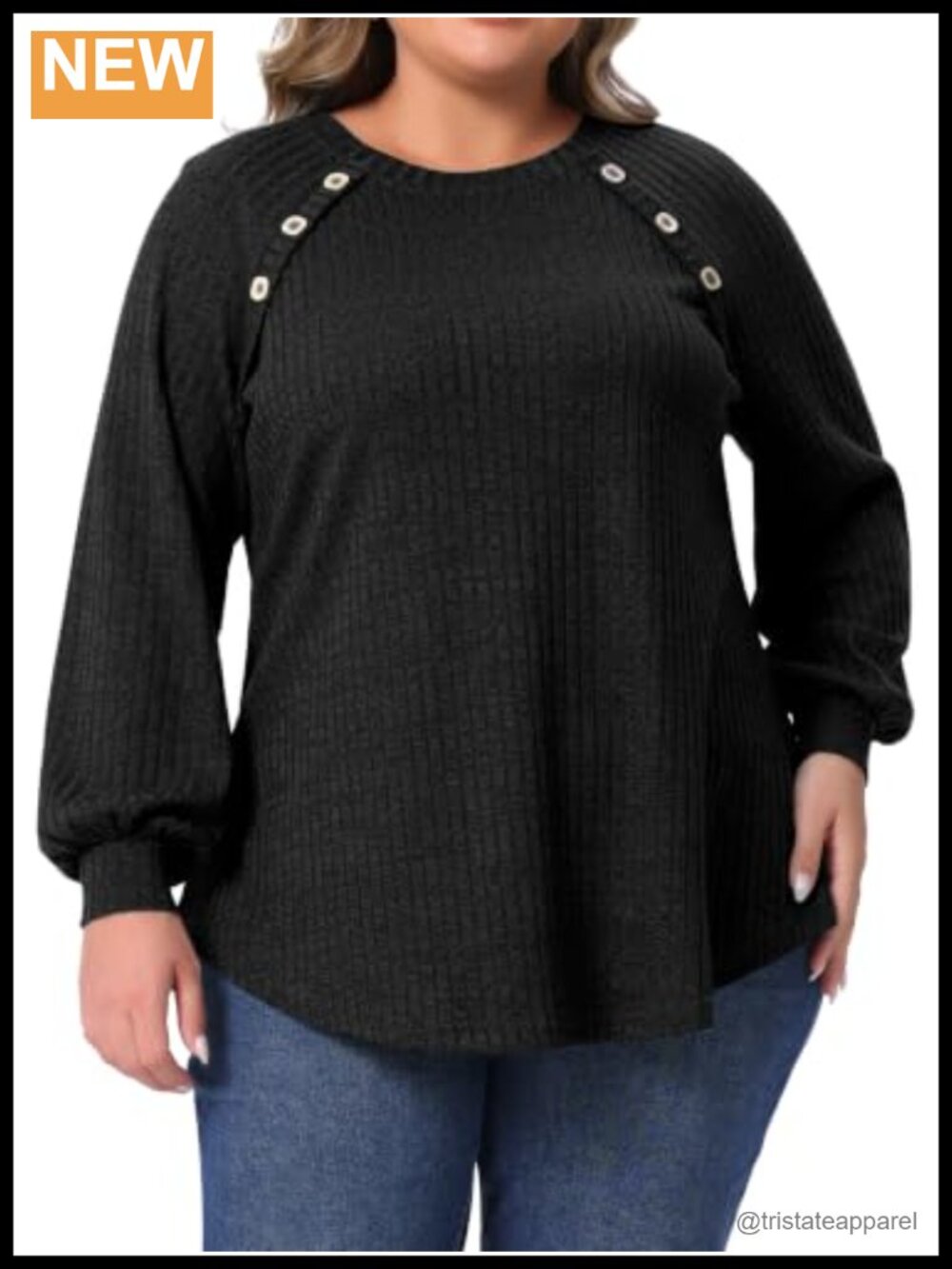Plus Size Long Sleeve Crew Neck Button Decor Lightweight Blouse